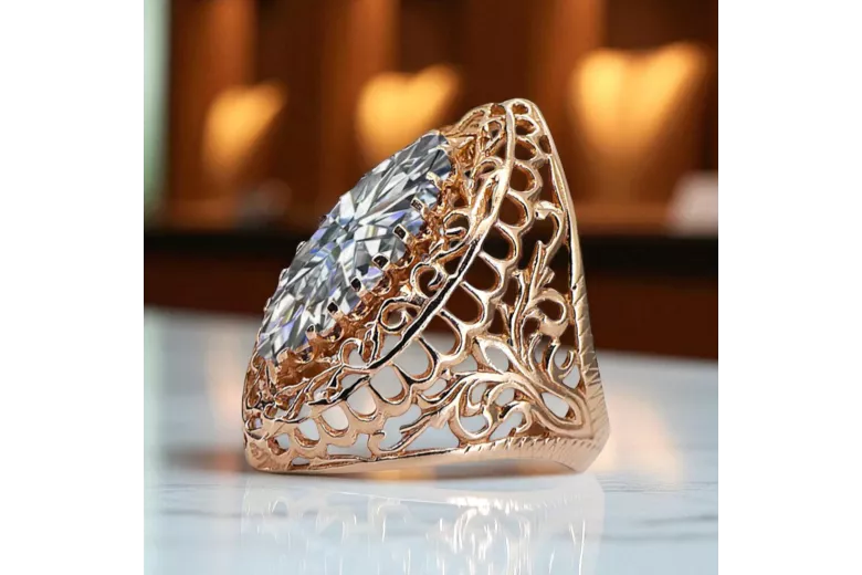 Zircon Or rose 14 carats vintage d'origine Anneau Bijoux vintage vrc090r